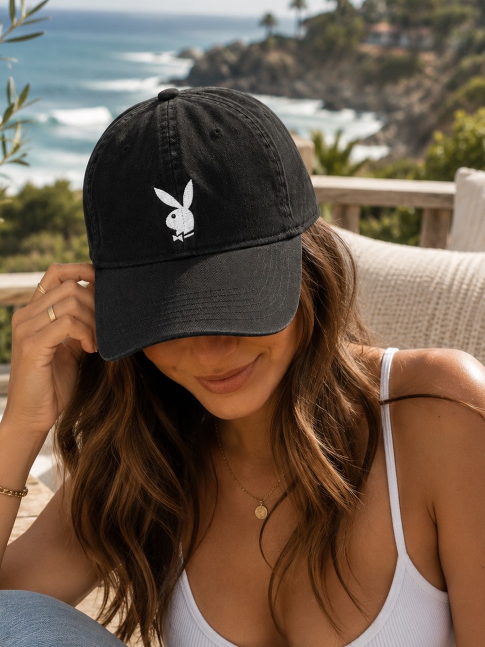 Playboy Bunny Black Embroidered Dad Cap Adjustable Hat Unisex